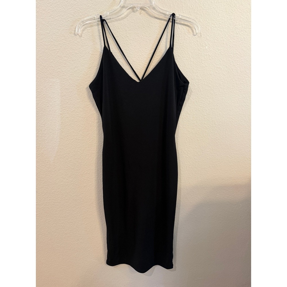 AMBIANCE Black V Neck Crisscross Strap Midi Dress Women's Size Medium